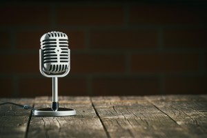 Silver vintage microphone.